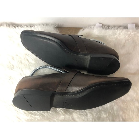 Gucci Mens Brown Leather Buckle Slip-On Loafers Size 8.5 D 170337 Made in Italy main image 4